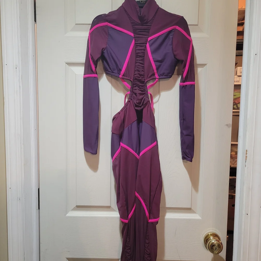 Kids Dance Costume Unitard in Burgundy and Hot Pink